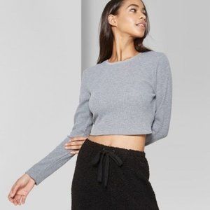 Women's Plus Crop Top Round Neck Wild Fable Long Sleeve Grey XXL